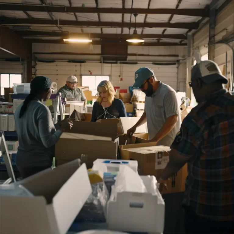 Workers sorting donations